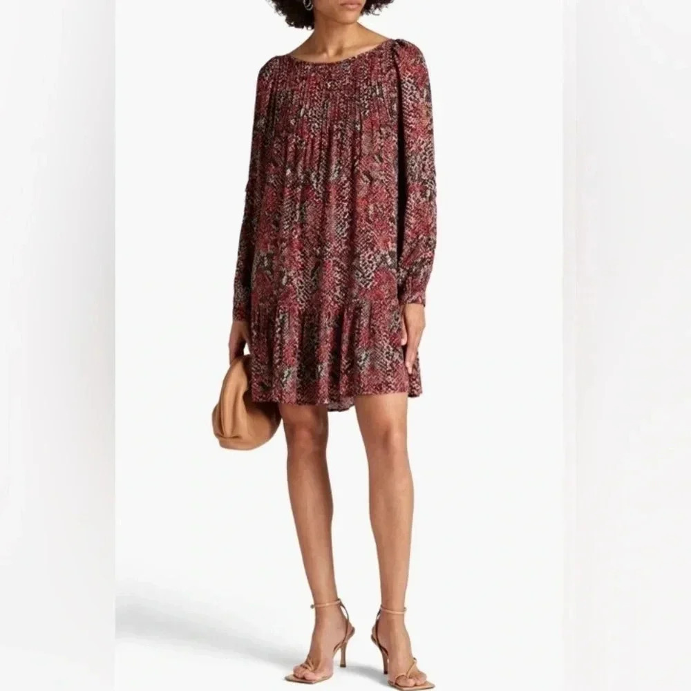 NICHOLAS Devan Gathered Snake-Print Crepe Mini Dress Size 10